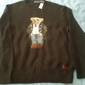 NWT Polo ralph Lauren stand up Casual Bear Sweater xl. Dark Blue But looks Black